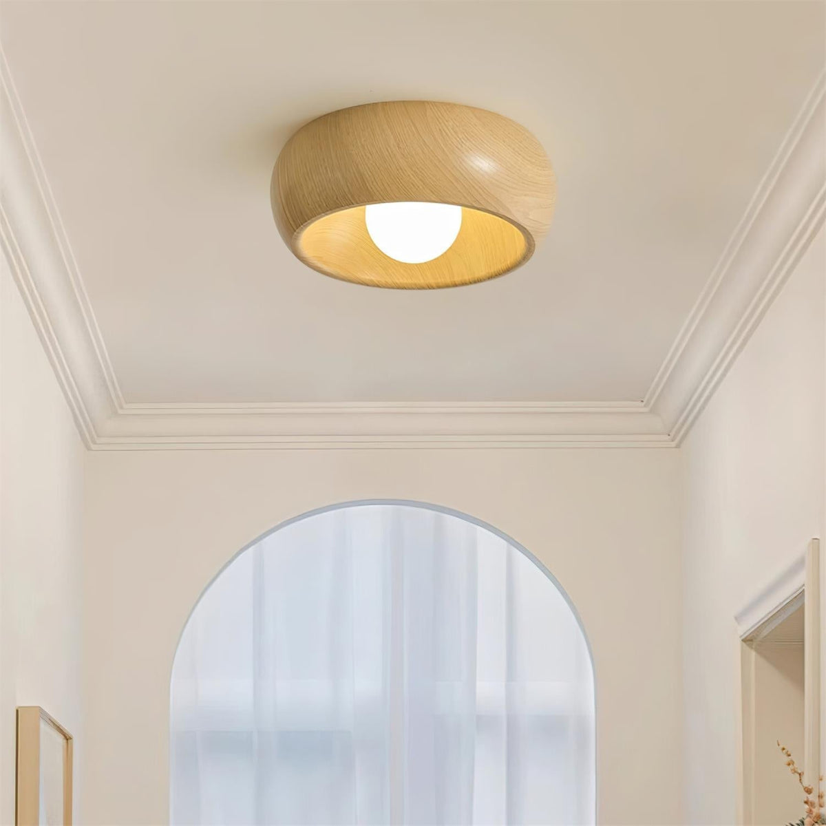 Halo Wood Flush Mount Ceiling Light Round Frame Integrated LED