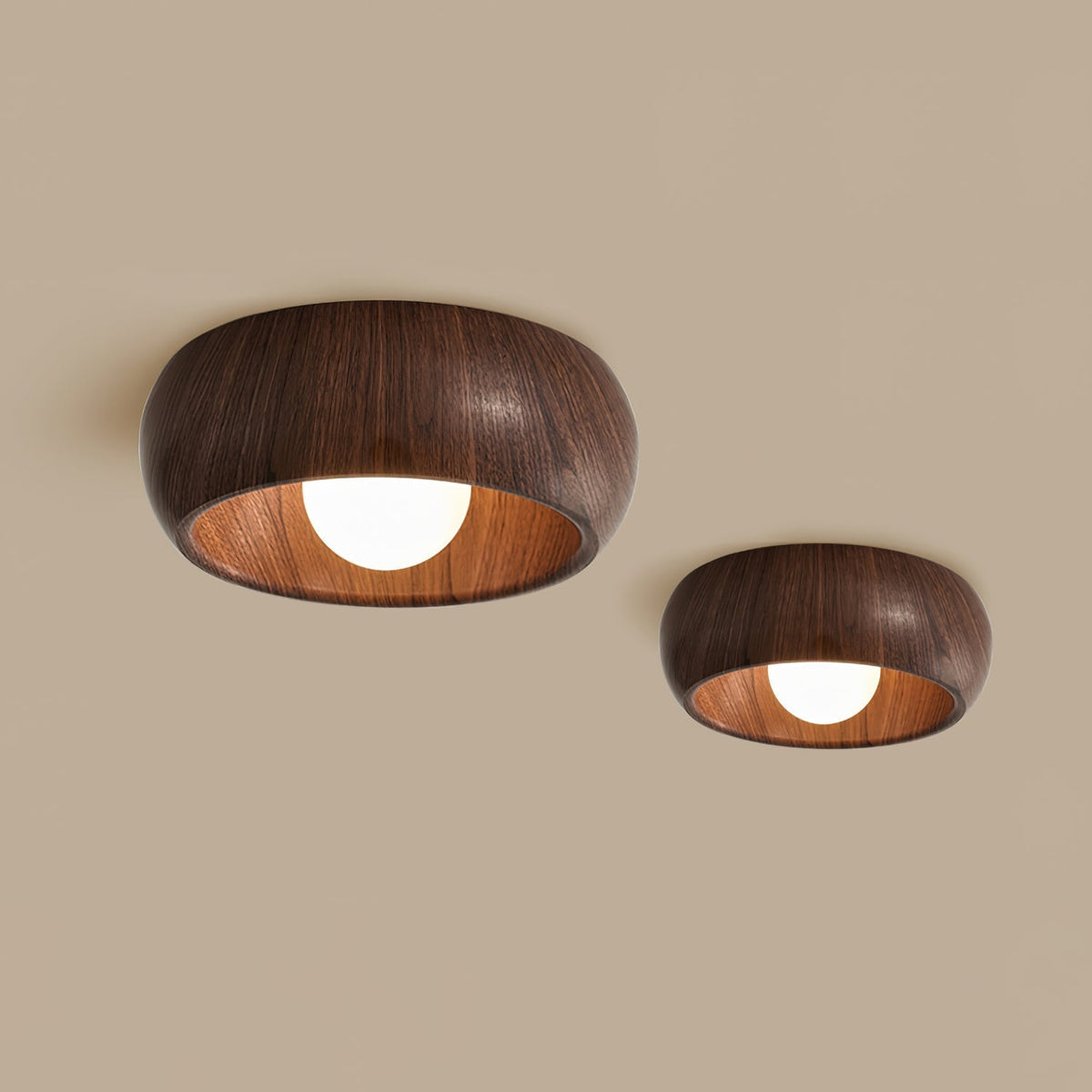 Halo Wood Flush Mount Ceiling Light Round Frame Integrated LED