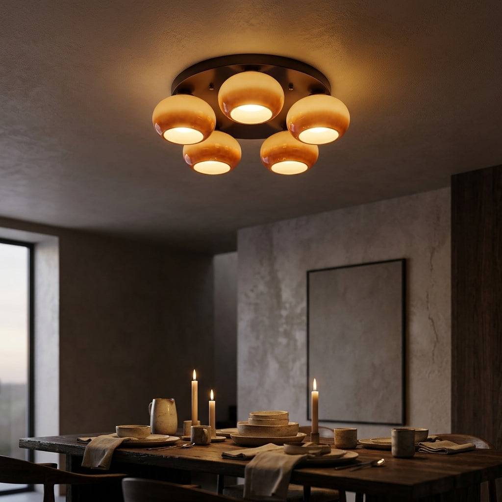 Amber Cluster Ceiling Light Handblown Glass Shades Damp Rated