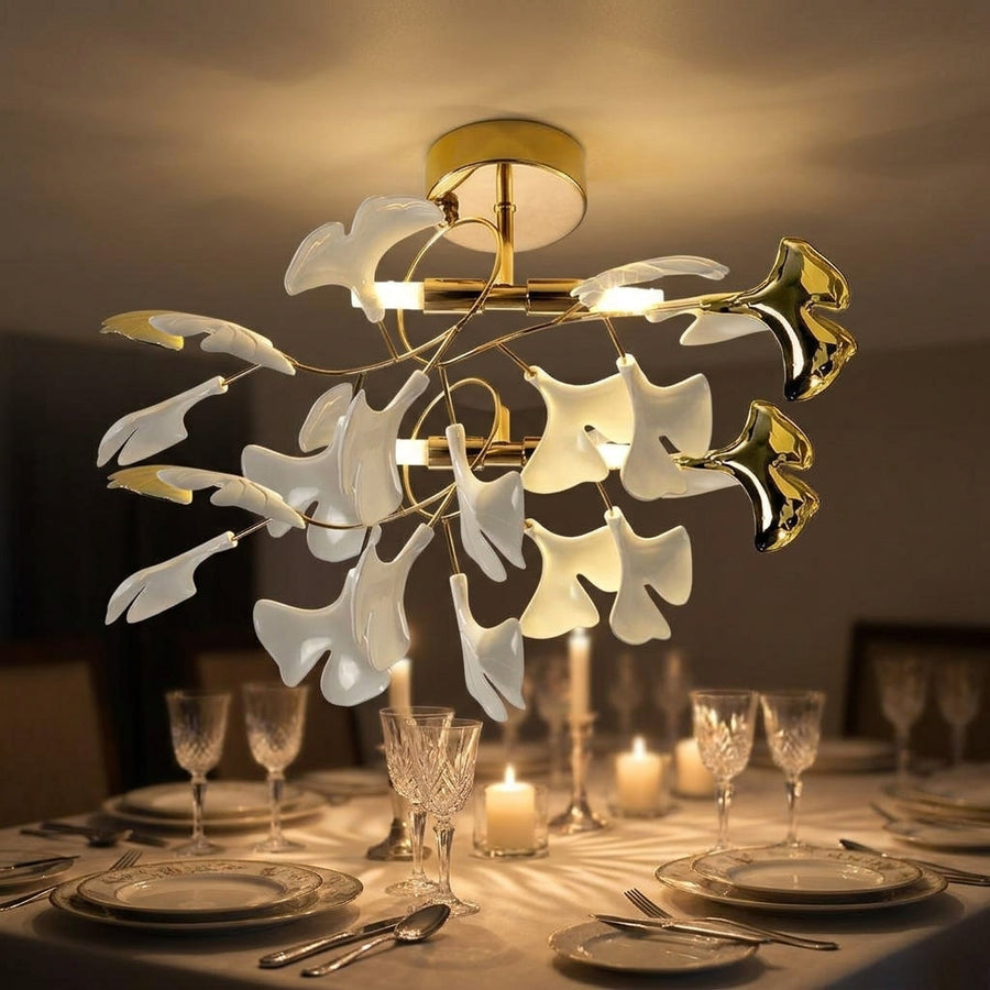 Ginkgo Leaf Canopy Ceiling Light Semi-Flush Metal Shade