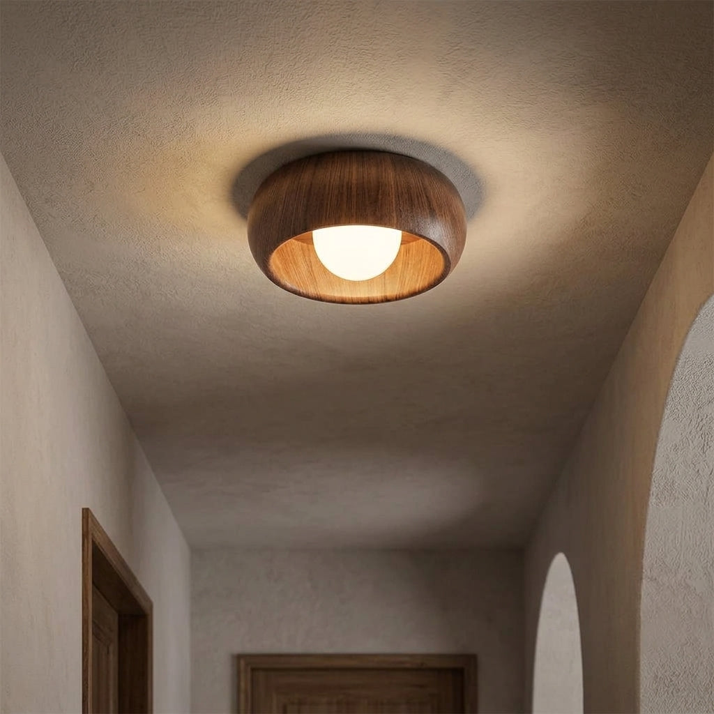 Halo Wood Flush Mount Ceiling Light Round Frame Integrated LED