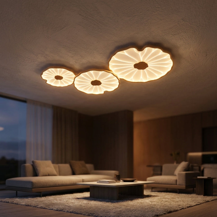 Lotus Petal Flush Mount Ceiling Light Layered Wood Shade