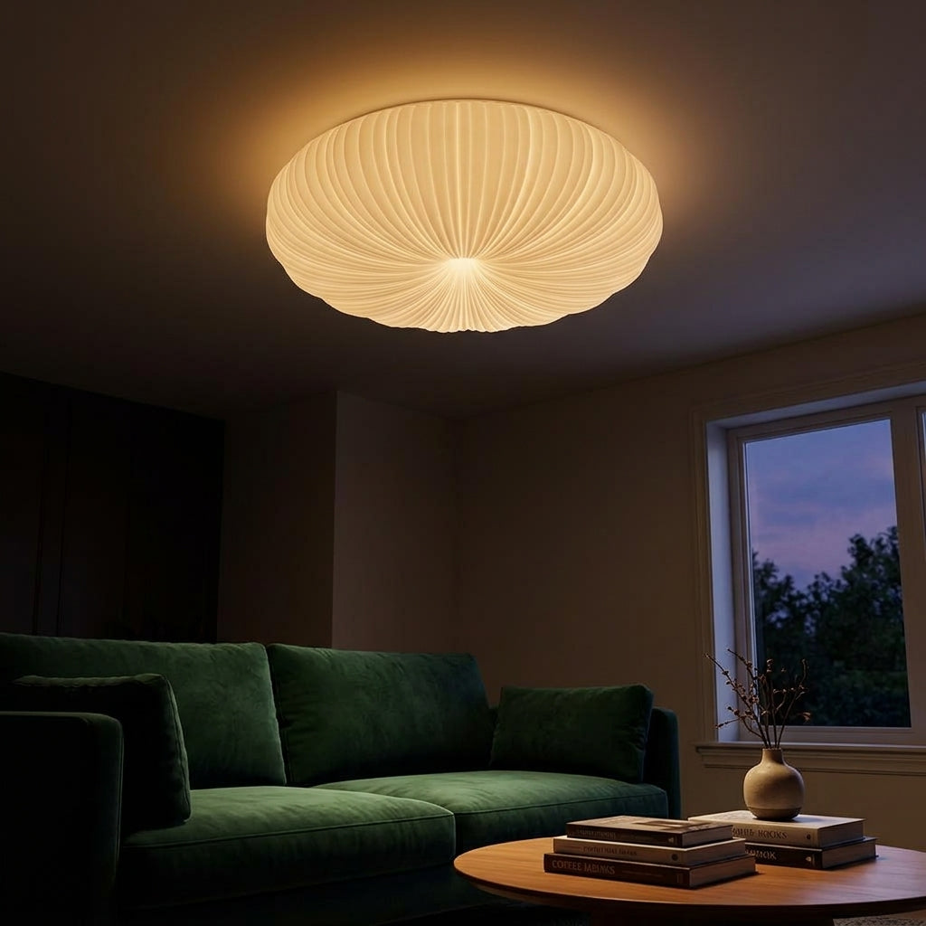Ribbed Shell Flush Mount Ceiling Light Ribbed Glass Shade