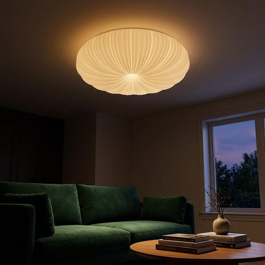 Ribbed Shell Flush Mount Ceiling Light Ribbed Glass Shade